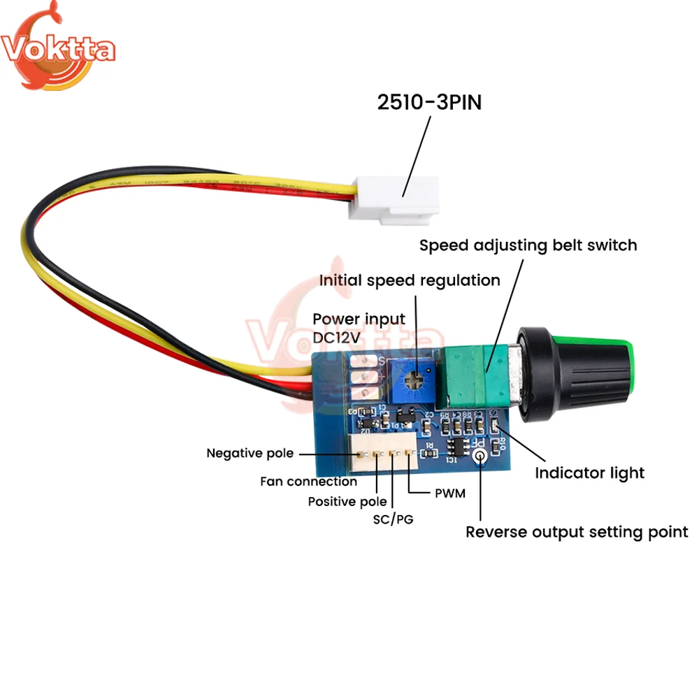 DC 12V PWM Motor Speed Controller Manual Four-Wire Adjustable Switch PWM Fan Governor With Knob Switch 3P Plug