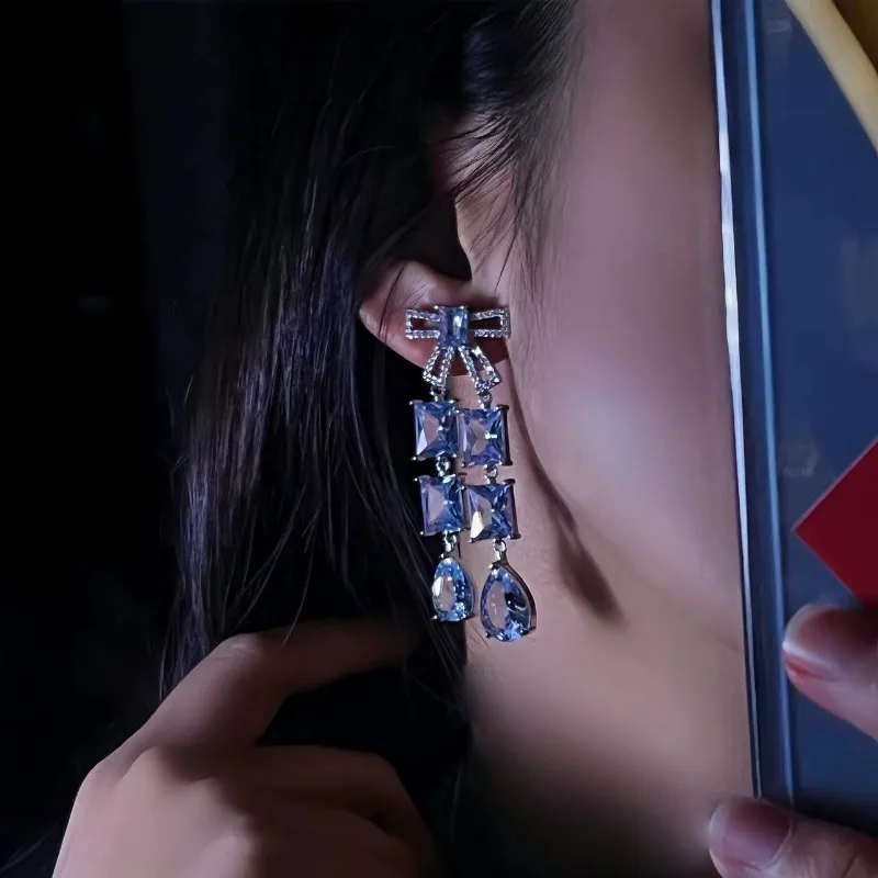 المبيعات الساخنة، الفاخرة الخفيفة، مزاج الحلو، الأقراط المرصعة، الأزياء والتنوع، التصميم المتخصص، الأقواس، قطرات الماء، الزر #5