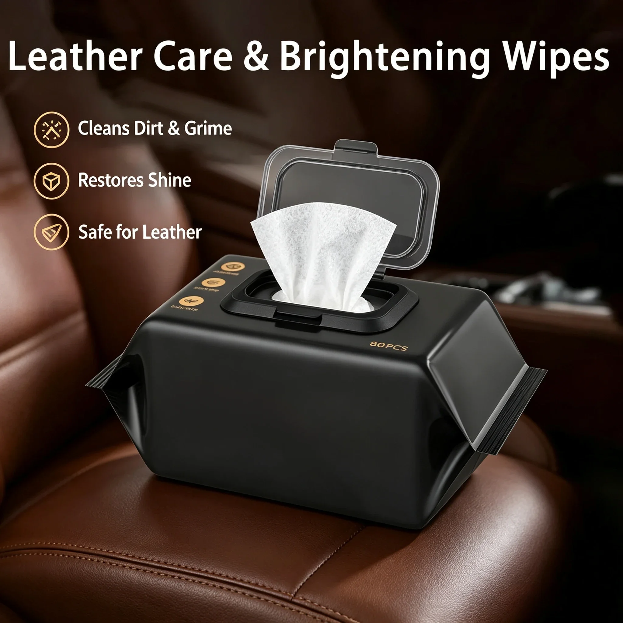 Car Interior Cleaning Wipes 80Pcs Leather Seat Dashboard 3-in-1 Clean Shine Protect Quick Drying Streak Free Auto Accessories