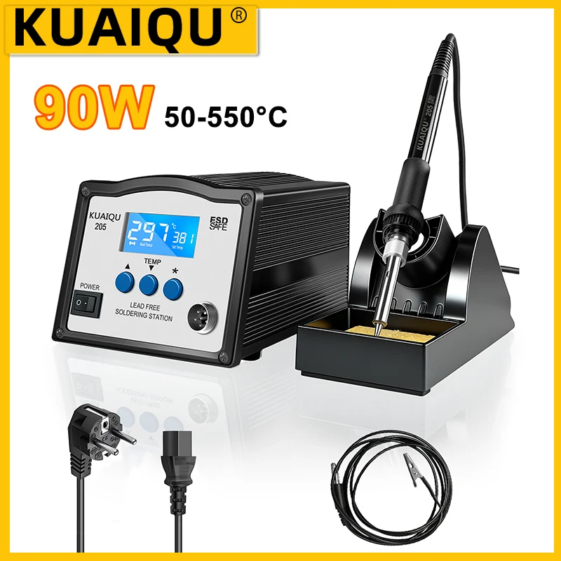 

KUAIQU 90 Вт бессвинцовая паяльная станция с ЖК-цифровым дисплеем, сварочная паяльная станция 50-550 ° C для ремонта микросхем печатной платы BGA SMD сотового телефона