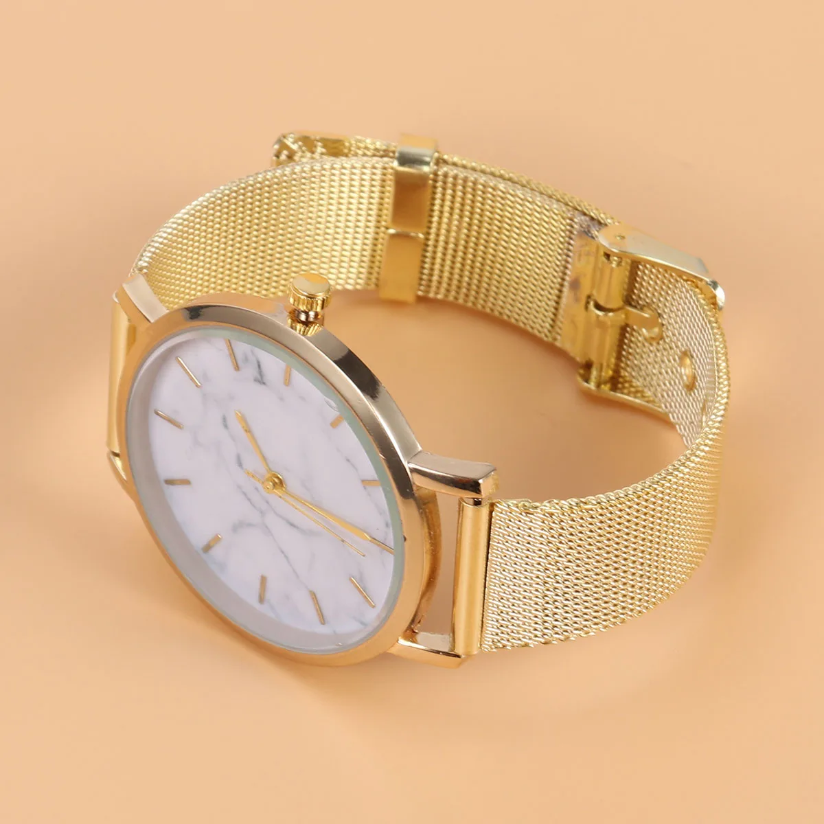 

Marble Mirror Quartz Watch Women Fashion Mesh Belt Wristwatch Durable Elegant Vintage Two Tone Halloween Bracelet