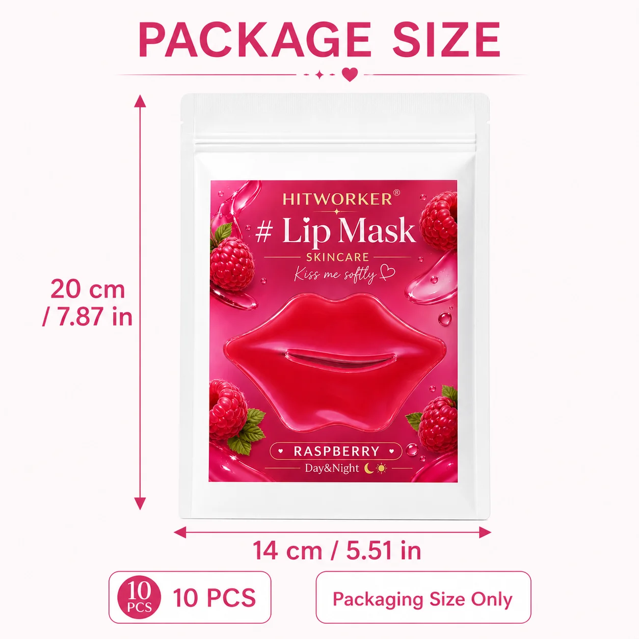 10Pcs Raspberry Lip Skincare Masks, Soft-Touch Lip Care Patches for Daily Beauty Routine, Day & Evening Self-Care and Travel