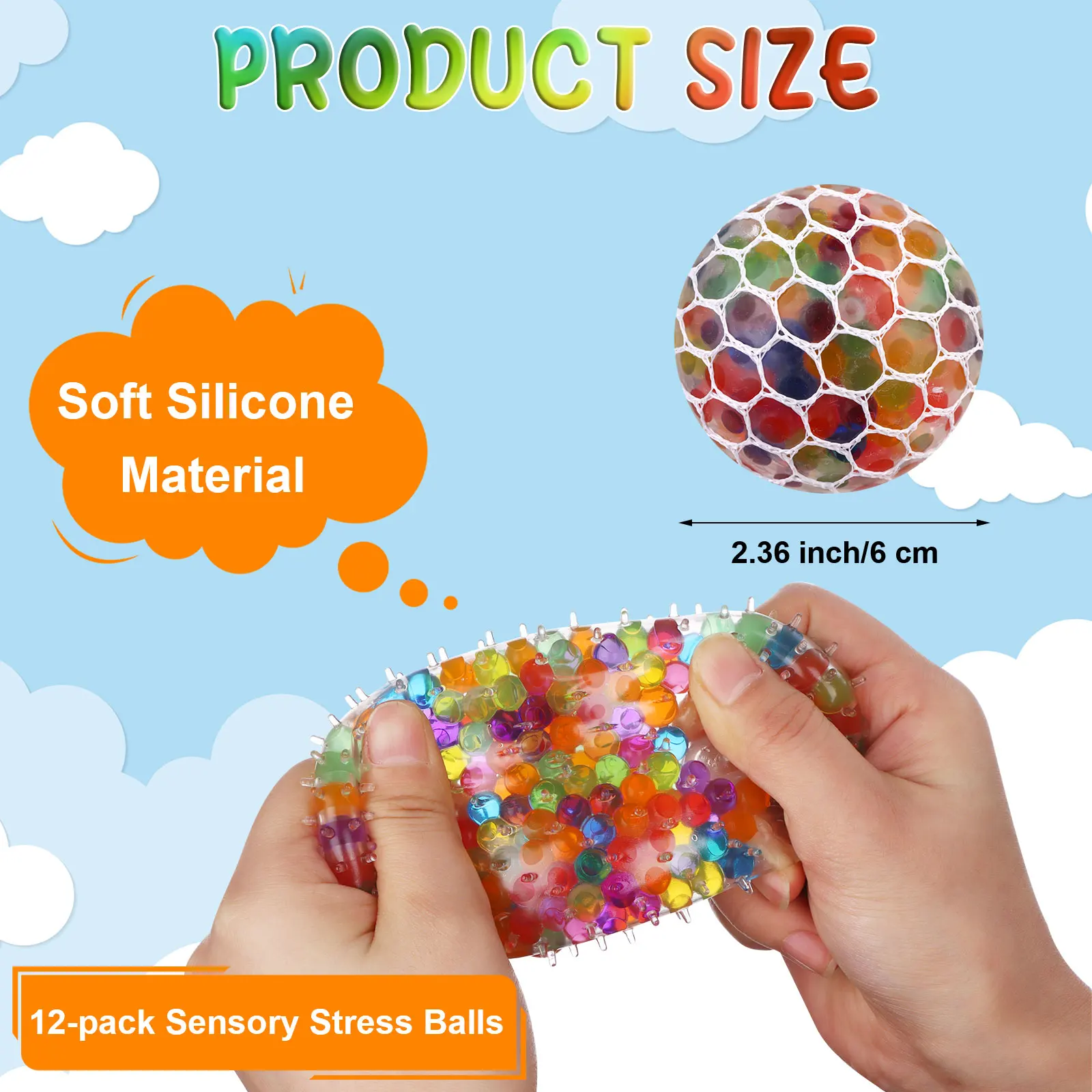 

12 Pack Squeeze Stress Ball Rainbow Sensory Fidget Toy For Kids Adults Anxiety Stress Relief Water Bead Stress Balls