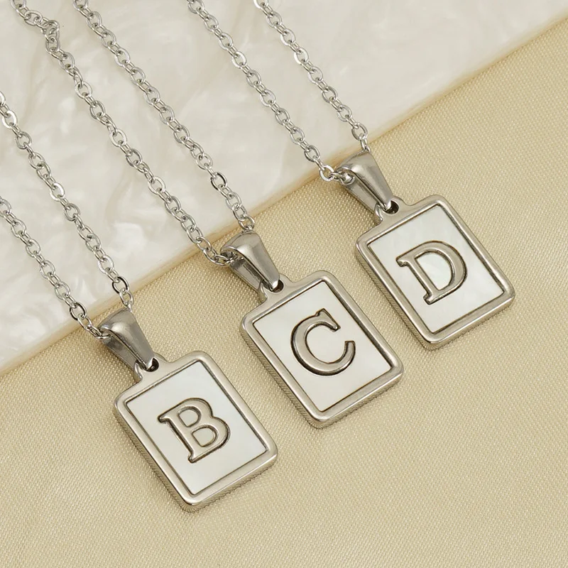 Silver Stainless Steel 18K Gold Plated 26 Initials Letter Square Necklace For Women Personalized Name Jewelry Bulk Sale