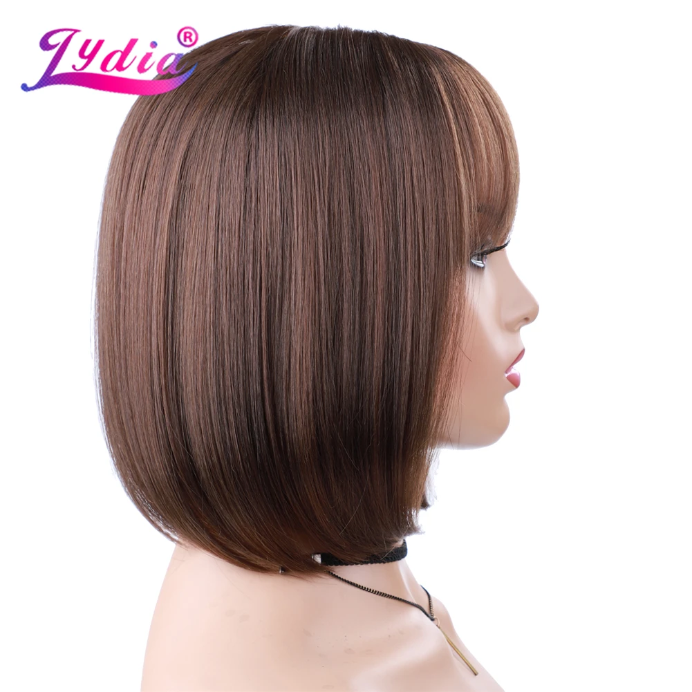 Lydia Women Long Silky Straight Synthetic Bob African American WIth Toppe Wig With Lace Hand Made Headine Babyhair Bang Daily