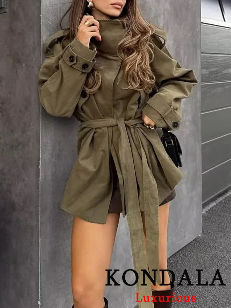 

KONDALA High Street Chic женский Тренч с однотонным поясом водолазка теплые пальто новая мода 2025 осень-зима женский плащ верхняя одежда