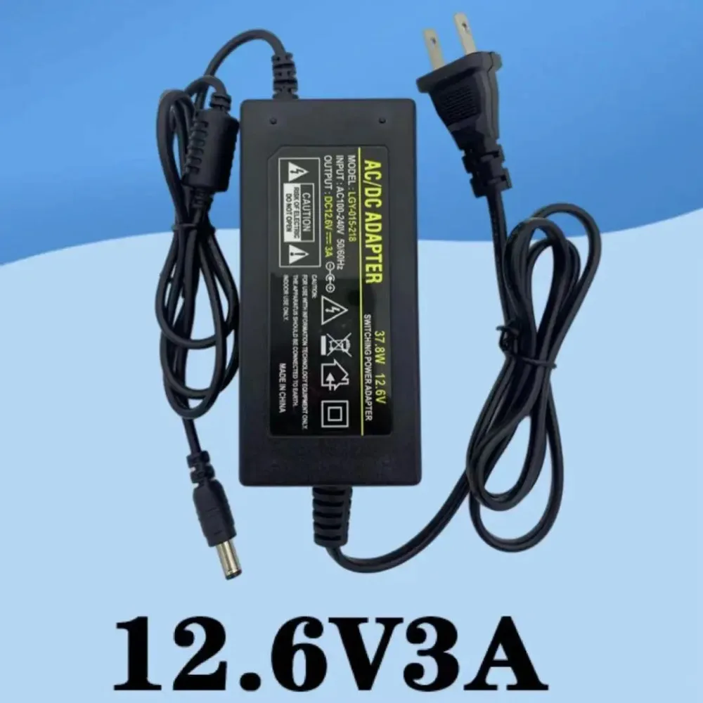 

12.6V 3A Lithium Battery Charger Series Lithium Battery 12V DC Battery Charger 5.5 X 2.5mm AC Power Cable 50/60 Hz