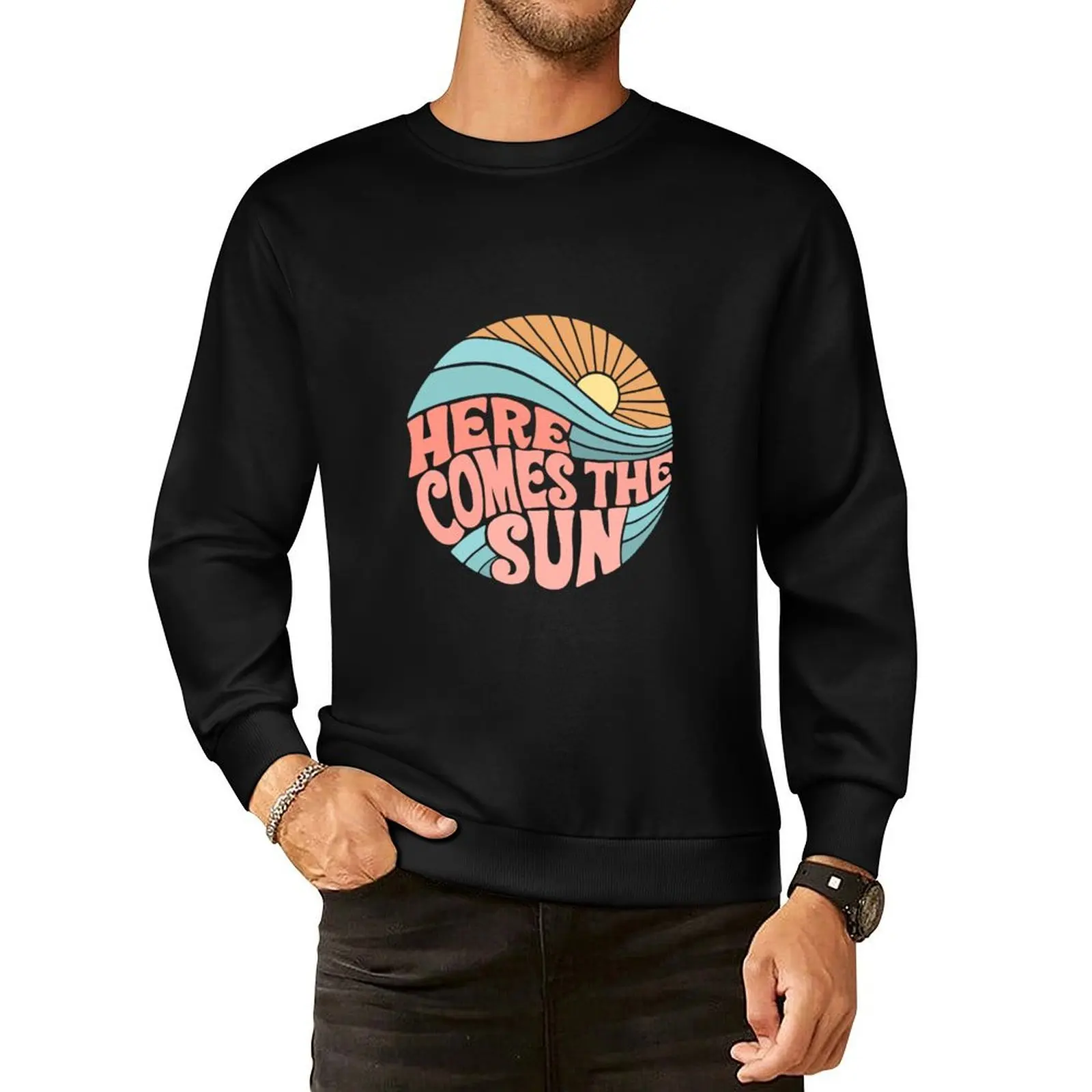 Pink Groovy Here Comes the Sun Pullover Hoodie men's clothing autumn men's sweatshirts