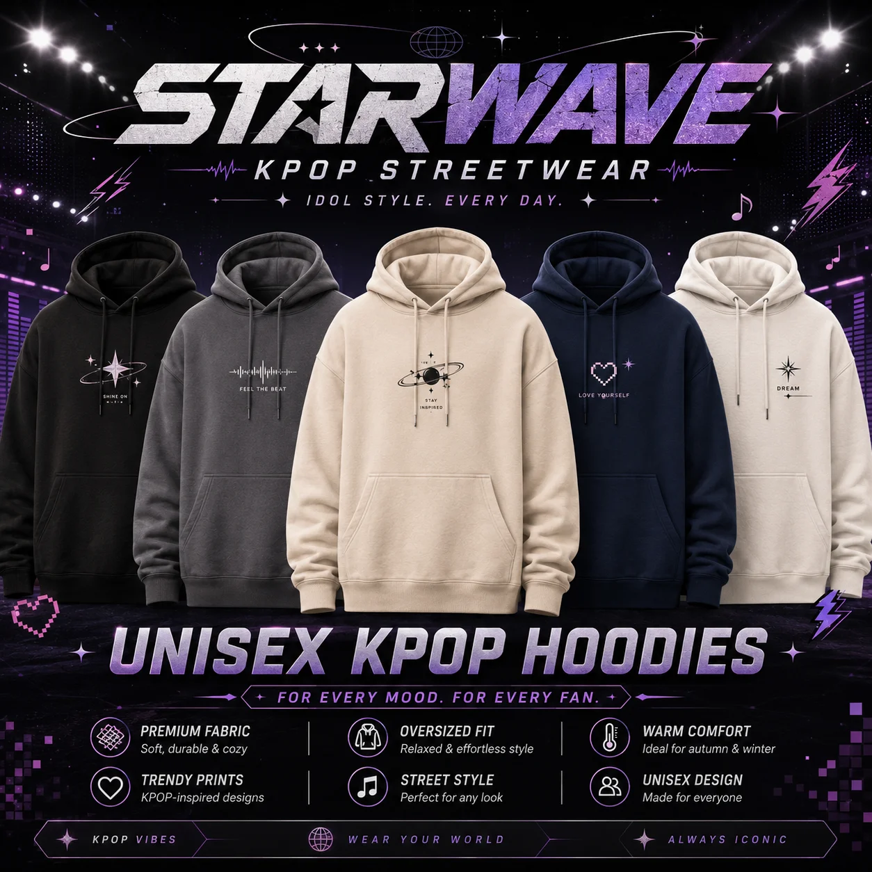 Männer Frauen Kinder ATEEZ Polyester Hoodie Doppelseitiger Druck Kpop Fan Merch Kapuzenpullover Niedliches Cartoon-Maskottchen Gothic Grafik – Detail 1