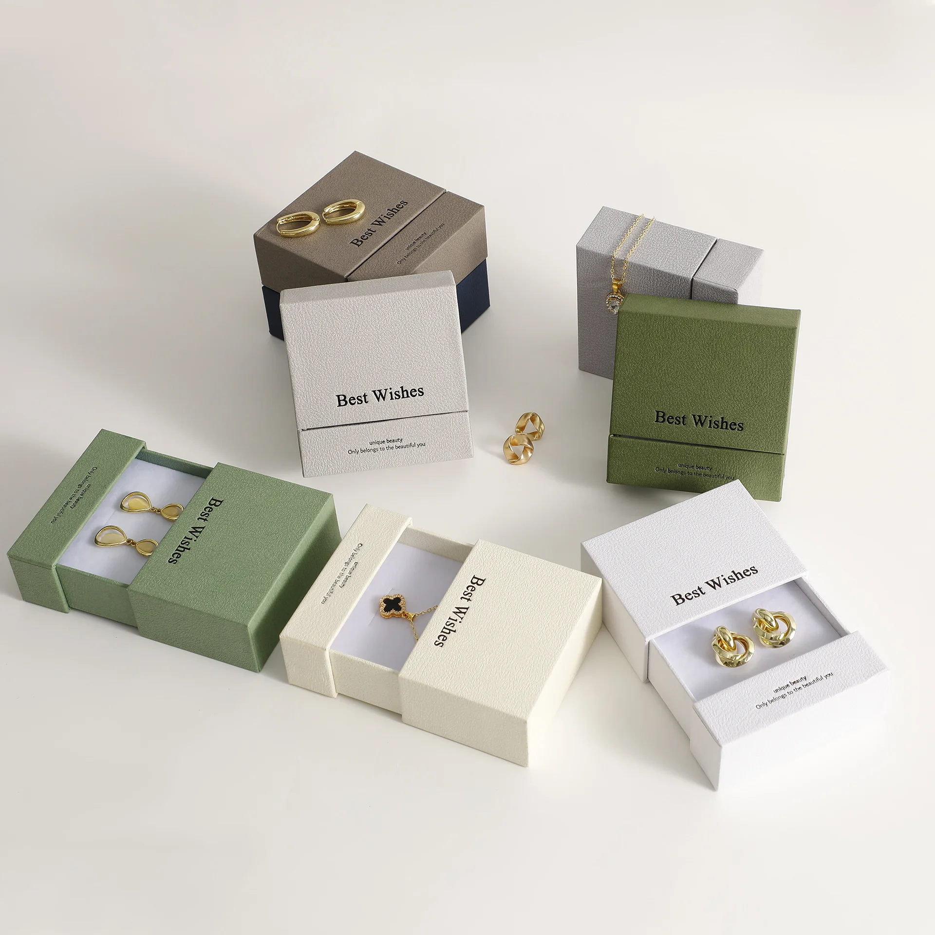 Free Personalized Thick Paper Drawer Jewelry Packaging Box With Sponge Inside Ring Necklace Bracelets Earring Storage Gift Case