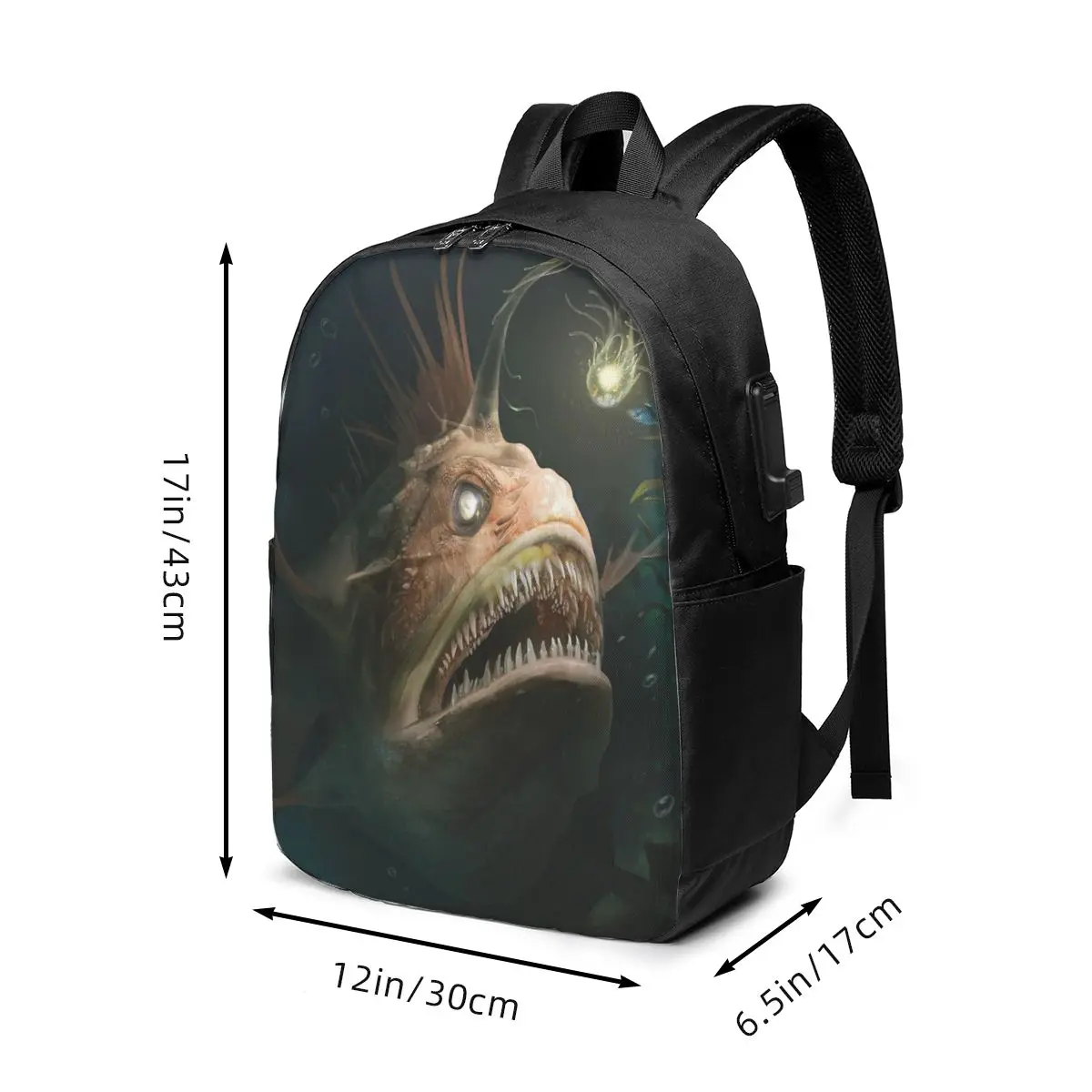 Anglerfish Lanternfish Cartoon Painting Backpack Travel Notebook Bag Computer College Student School Bag Laptop Shoulder Bags