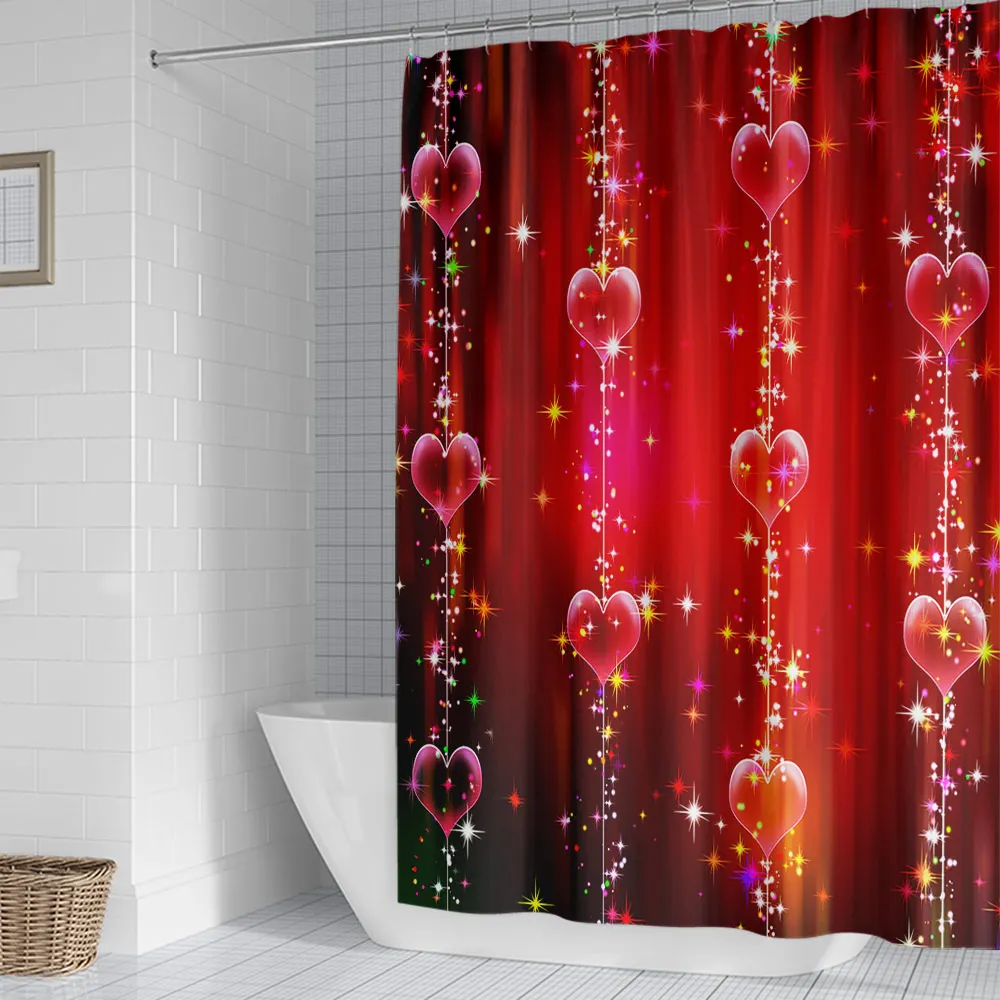 Cute cartoon cat print bathroom shower curtain partition curtain with 12 C-shaped plastic hooks