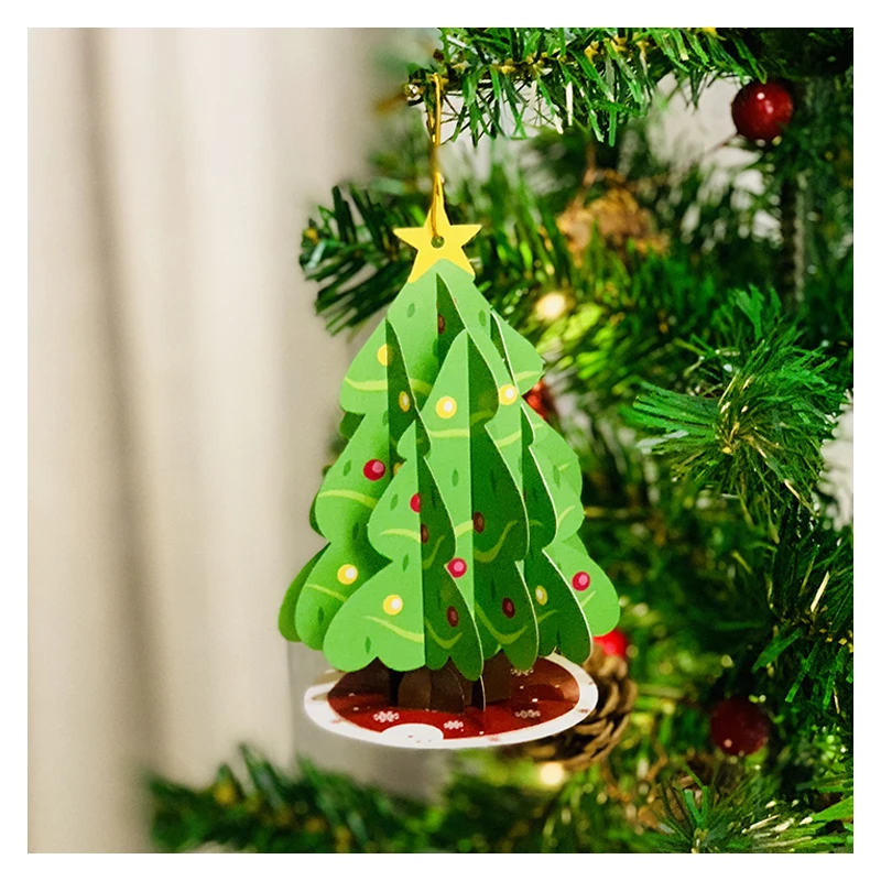 

3D Paper Hanging Christmas Tree Ornaments with Message Note, Envelope, Christmas Greeting Card X'mas Gift, Decoration