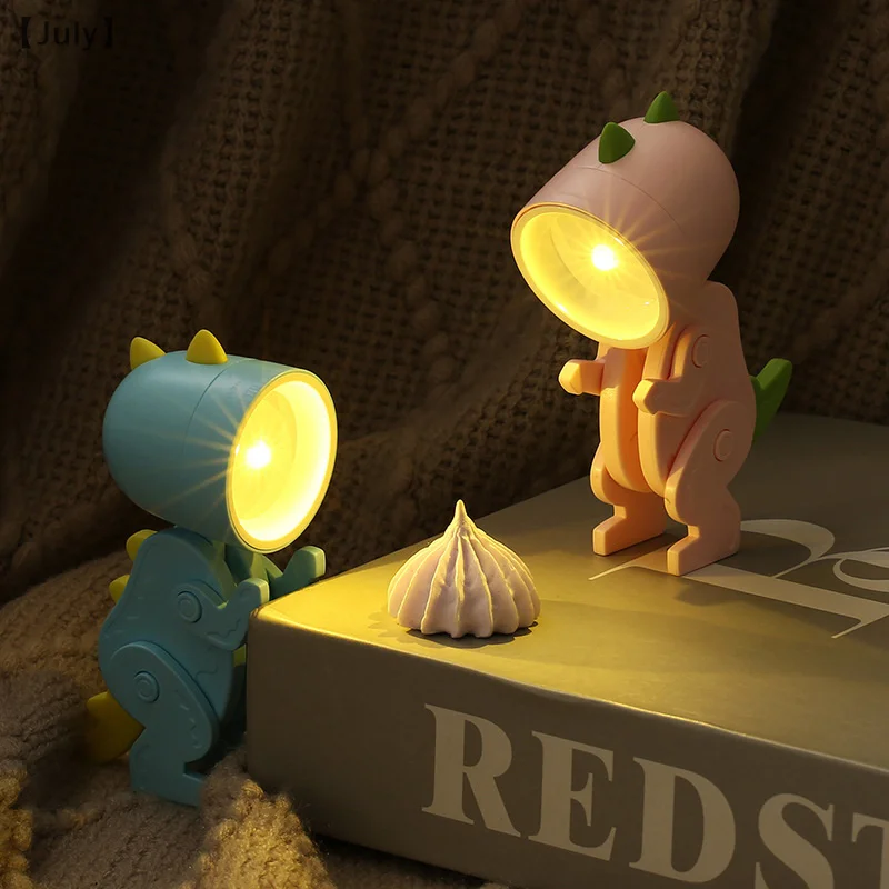 Mini dinossauro luz noturna bateria magnética dobrável noite lâmpada quarto mesa de cabeceira ornamentos brinquedos das crianças led luzes da noite