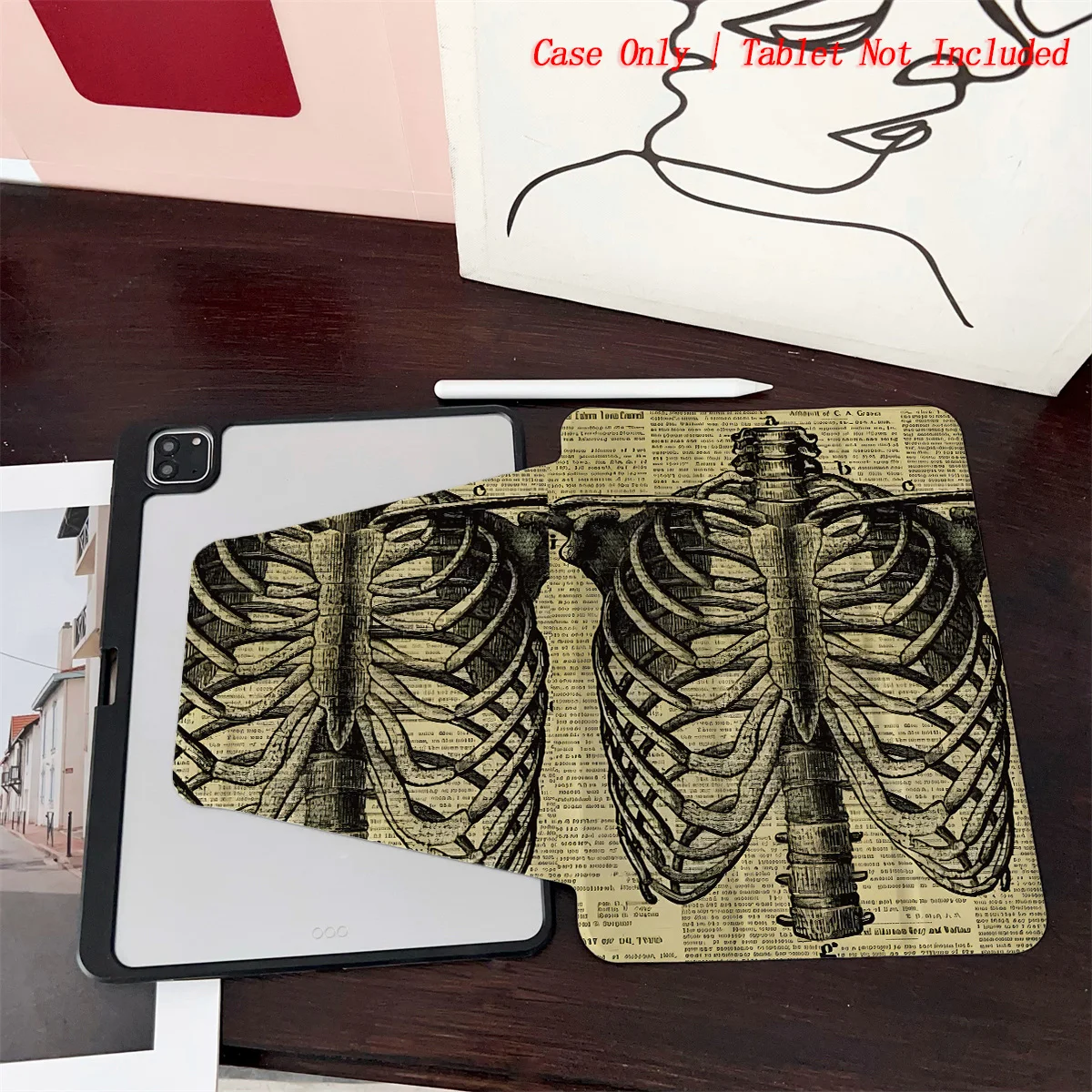 حافظة iPad بنمط هيكل عظمي على الطراز القوطي البشري - 360 درجة °   واقي قابل للدوران وقابل للطي لأجهزة Apple اللوحية