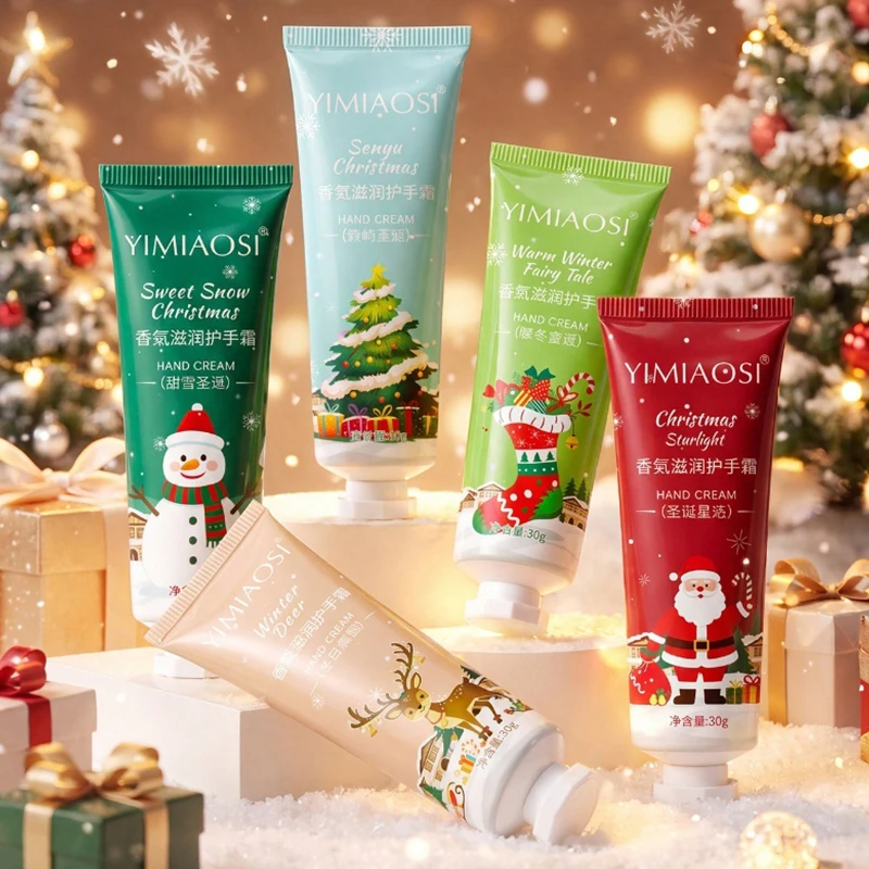 Plant Scented Hand Cream 30g Christmas Themed Winter Hydrate Nourish Hands Light Non‑greasy Texture Daily Travel Hand Lotion