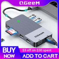 QGeeM USB C Hub Docking Station Triple Display Dual HDMI VGA USB Adapter Splitter for Xiaomi Laptops USB 3.0 Hub PC Accessories