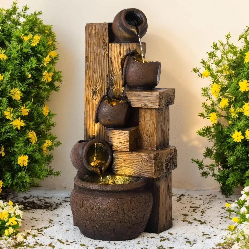 

Garden Waterfall Fountain Outdoor Water Fountains and Waterfalls, Large Outdoor/Indoor Floor Standing Resin Water Fountain