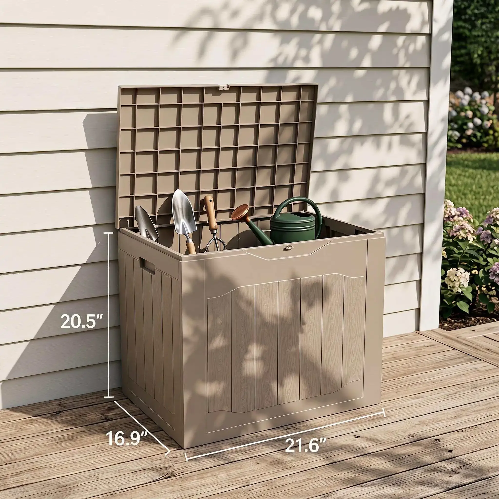 35 Gallon Outdoor Storage Box Waterproof Heavy Duty Resin Deck Box with Lockable Lid Square Storage Bin Organizer Container for Patio Garden Backyard Balcony Furniture Tools Toys