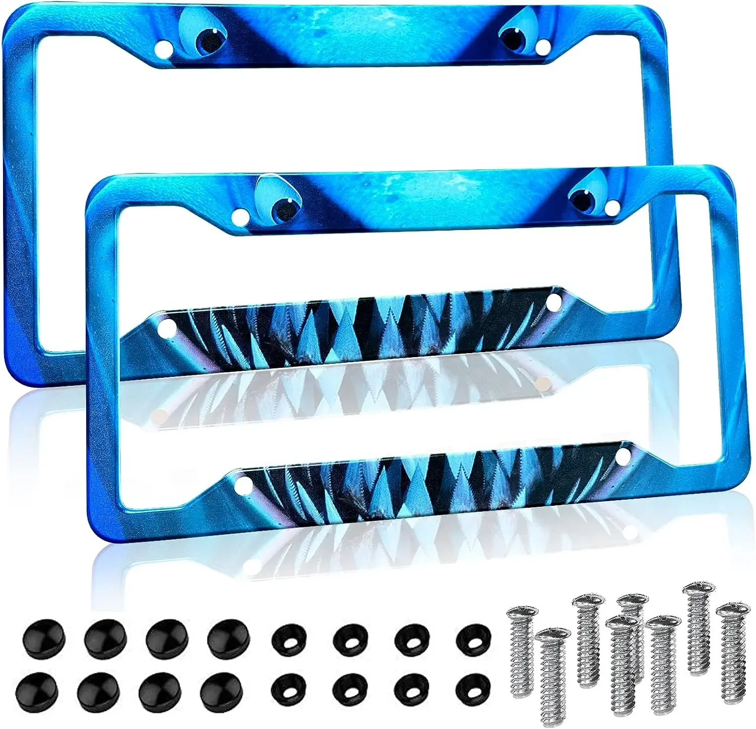 

Рамка для номерного знака автомобиля с рисунком акулы, 2-упаковка держателя номерного знака с 4 отверстиями, рамка для автомобильной бирки для женщин, мужчин, транспортных средств по США