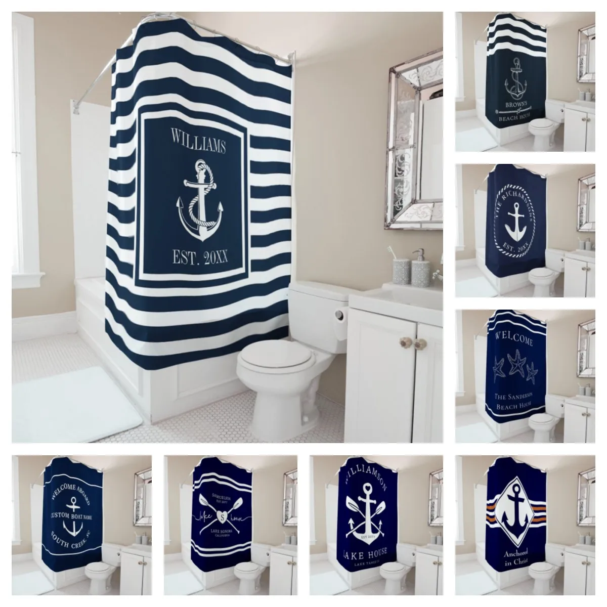 Custom Nautical Shower Curtain Design Waterproof Bathroom Decor Personalized Boat Name Home Decor Modern Style Bath Curtain