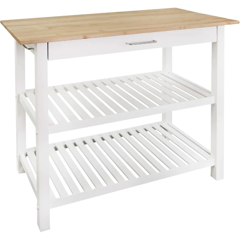 

Kitchen Island with Solid American Hardwood Top, Natural/White, 40" W (373-91)