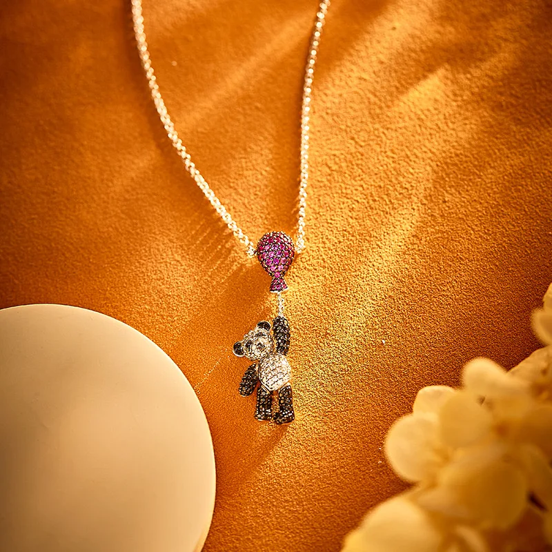 New Luxury AAA Cubic Zirconia Ballon Bear Creative Drop Necklace For Women Party Dating Daily Dress Jewelry Accessories Gift