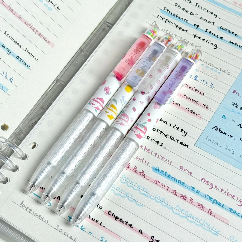 6Pcs/Pack Fruit Press-Type Black Gel Click Pens 0.5mm Tip Transparent Clip Quick Dry Office Signature Pen School Stationery Fine