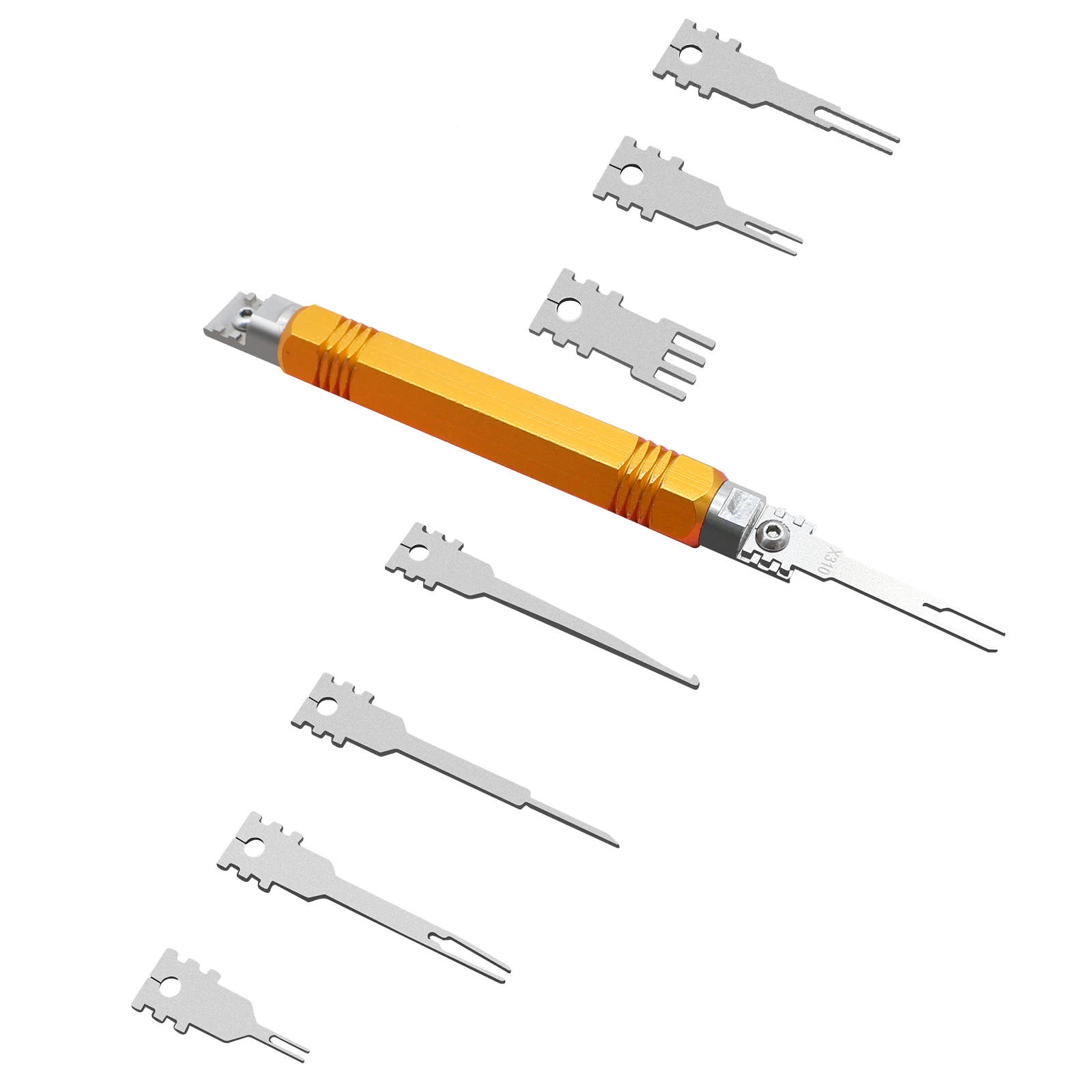 Double headed detachable terminal pin extraction tool suitable for AMP Metri Pack  Molex connectors, and General Motors repair