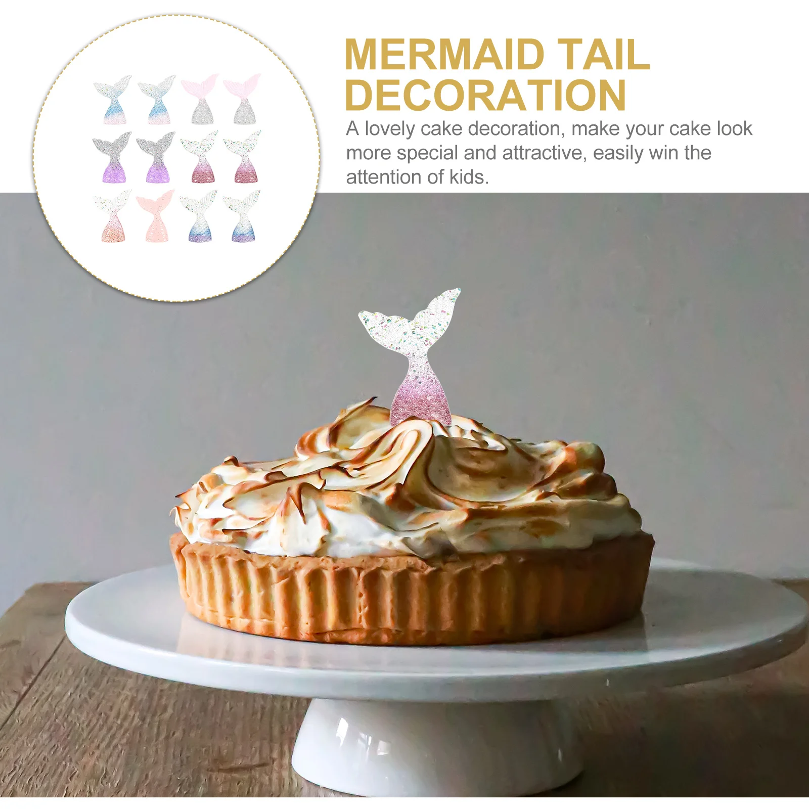 

12Pcs Mermaid Cupcake Toppers Waterproof Resin Craft for Party Cake Adorn Mermaid Themed Event Accessories Cake Adorns