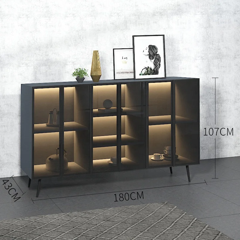 

Modern Living Room Aluminum Profile Glass Door Oak Sideboard With Led Light