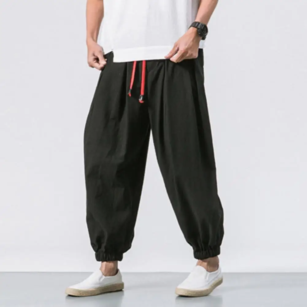 

Men Harem Pants Ankle-banded Elastic Waist Loose Casual Plus Size Men Pants Deep Crotch Drawstring Hip Hop Loose Men Trousers