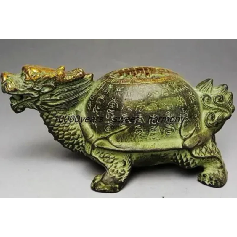 

VINTAGE CHINESE BRONZE GILT HANDWORK DRAGON TURTLE STATUE 13.5CM