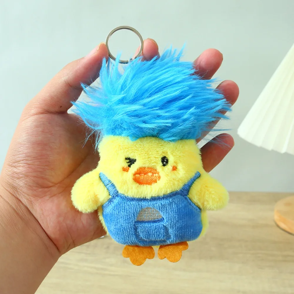 Lindo llavero de pato de peluche de algodón PP, adornos de dibujos animados, llavero de pato de pelo explosivo, colgante de muñeco de peluche suave amarillo para niños