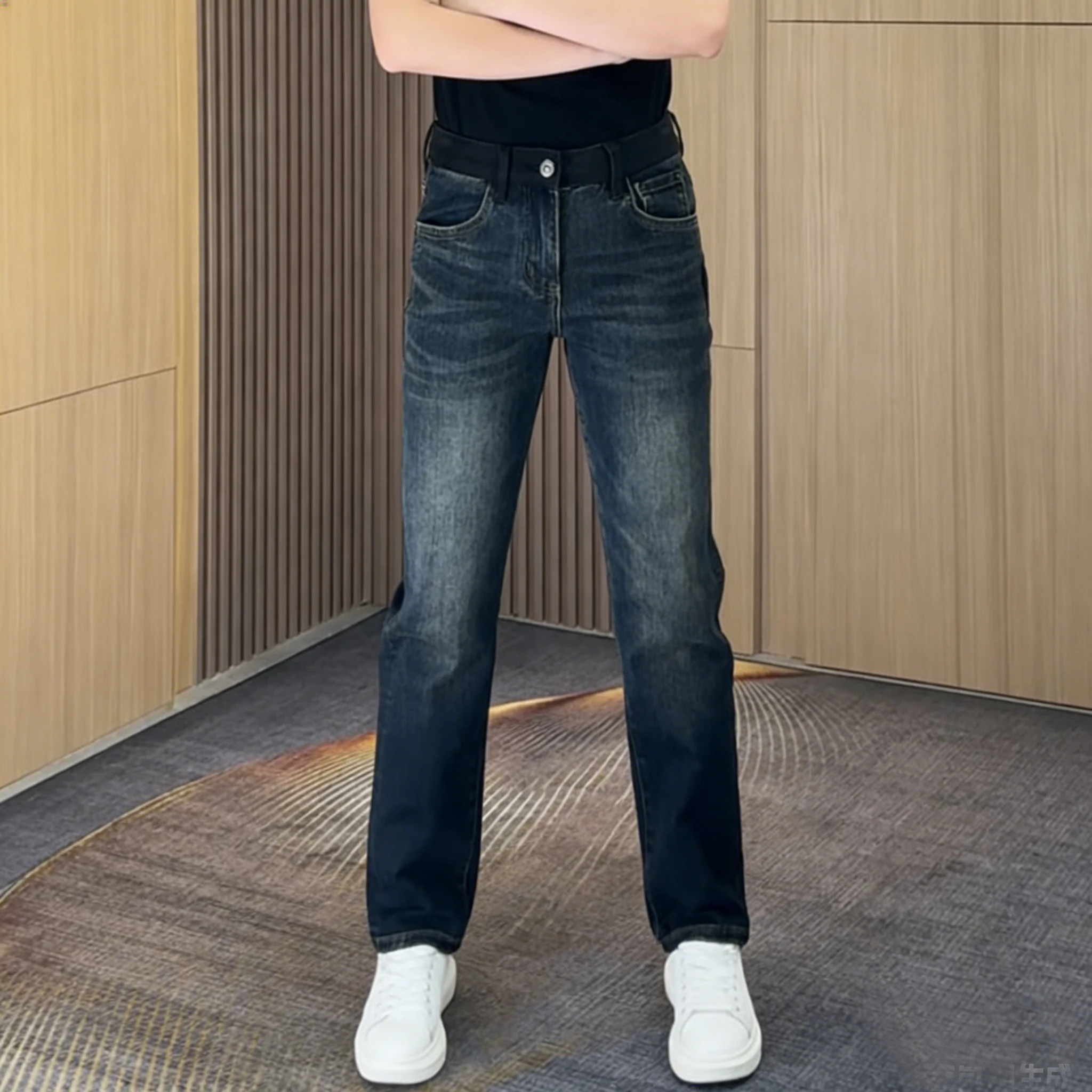 

Мужские модные джинсы прямого кроя, европейские и американские повседневные джинсы slim fit, джинсы в стиле ретро с эффектом потертости, брюки для повседневной носки.