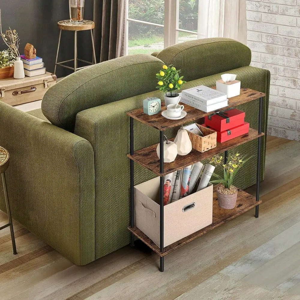 

Черный консольный столик с 3 ярусами, узкий приставной столик для дивана, для прихожей, коридора, гостиной, офиса, черный