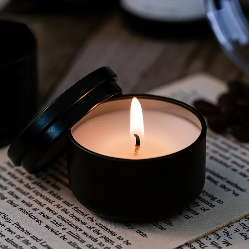 Mini Black Tin Box Scented Candle Soy Wax Household Candles for Spa Romantic Dinner Wedding Gifts Praying Candles