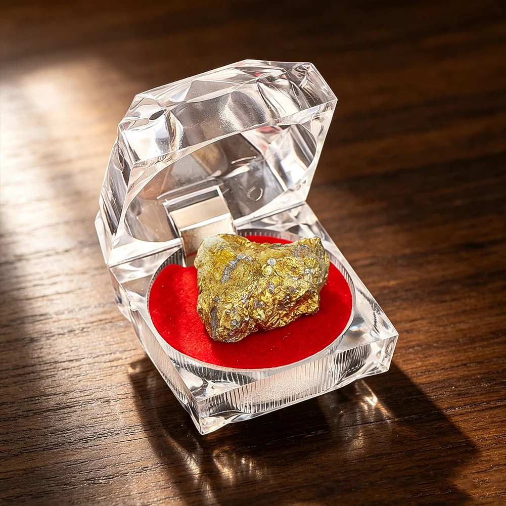 Natürliches Eisen-Kupfer-Misch-Erz-Mineral-Exemplar, Rohstein mit klarem Acryl-Display-Box, Heim-Sammlungsstück, Souvenir-Geschenk – Detail 4