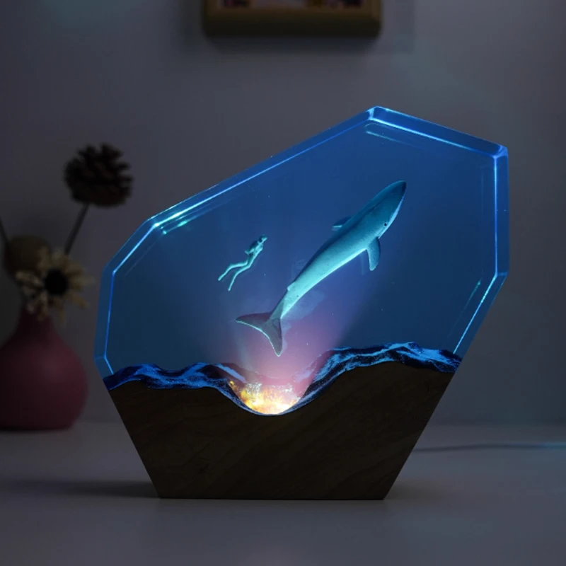 البشر والحيتان الكائن الراتنج الجدول ضوء الإبداعية الفن الديكور مصباح المحيط المشهد موضوع ضوء الليل USB تهمة
