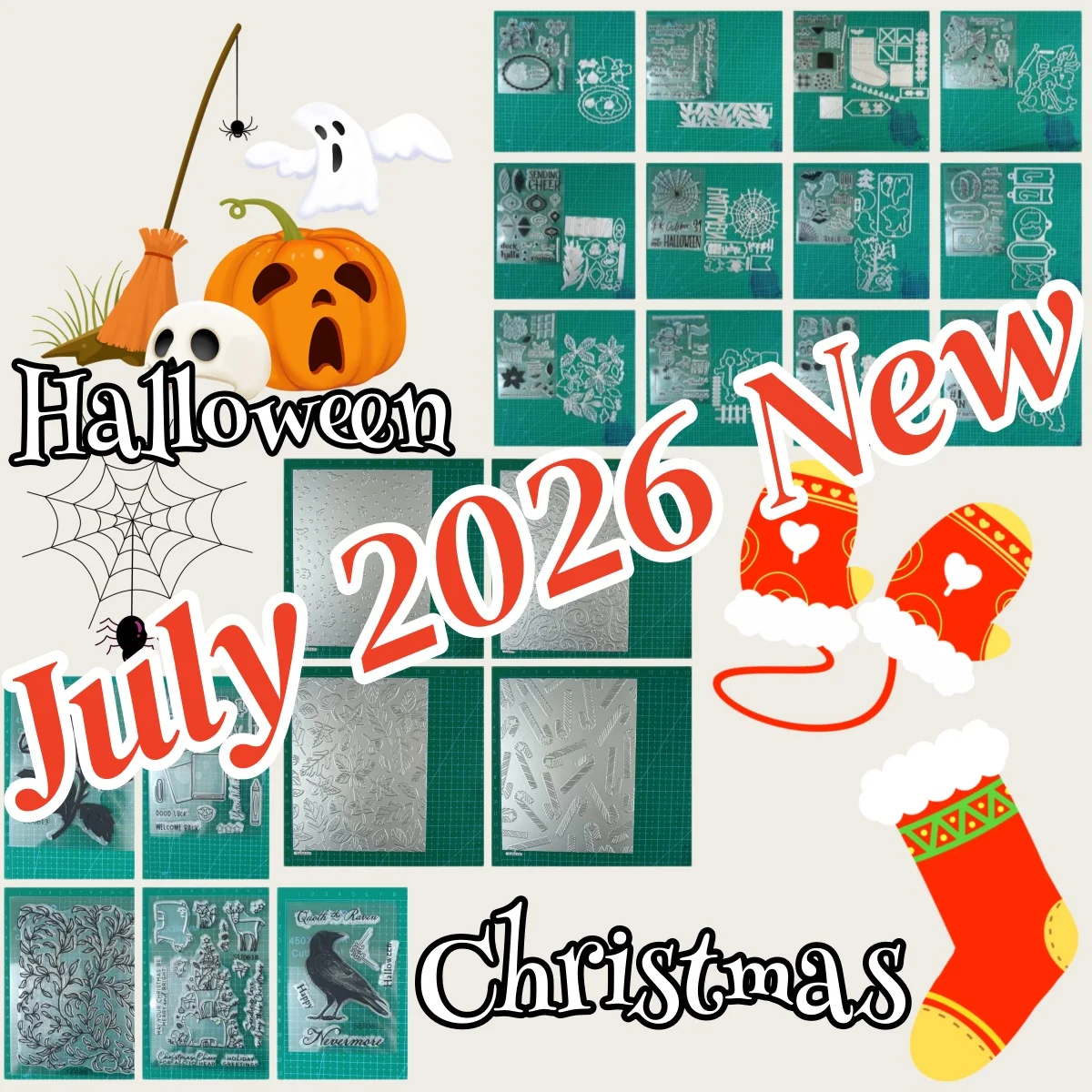 2026 May–July Series Latest Release Halloween Flower Socks Metal Cutting Dies and Stamps for DIY Scrapbook Photo Album Calendar