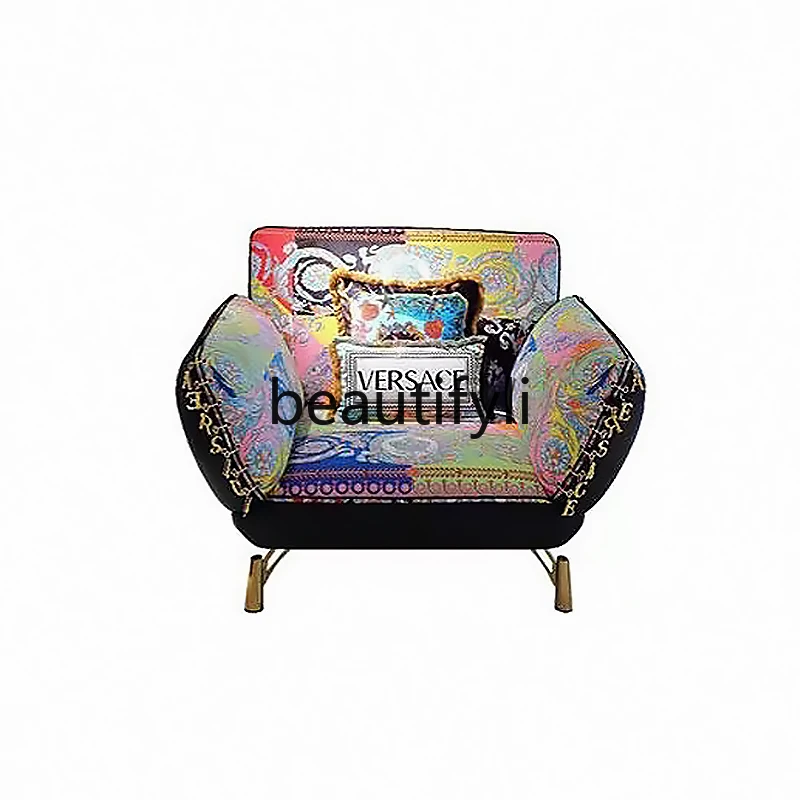 Italian light luxury leather sofa simple design printing reception single double straight row sofa