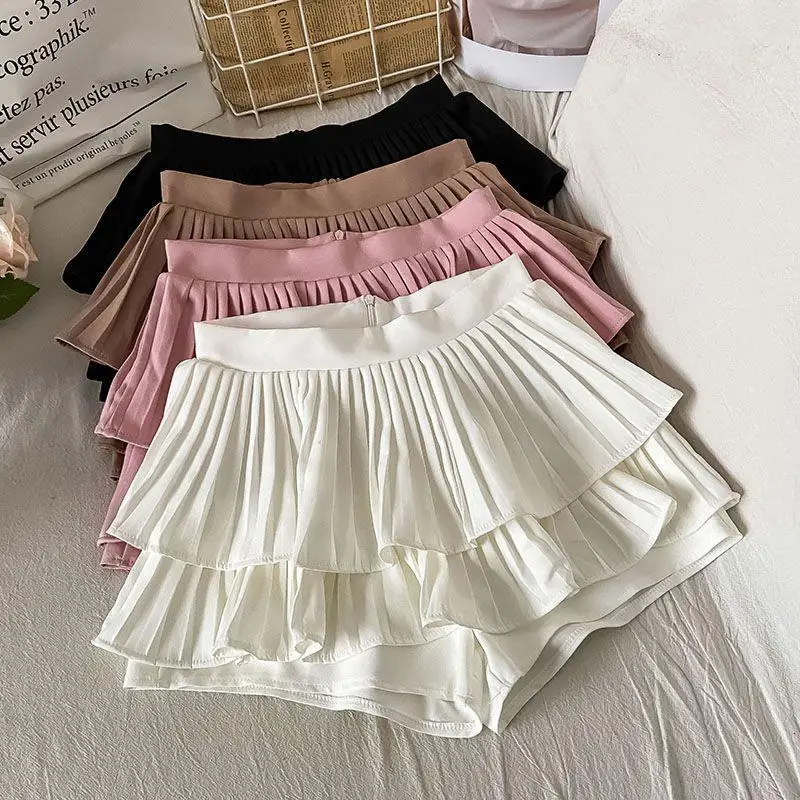 Fat MM Large Solid Color Double Layer Cake For Women In Summer Unique Sweet And Spicy Design High Waist Slim A-Line Short Skirt