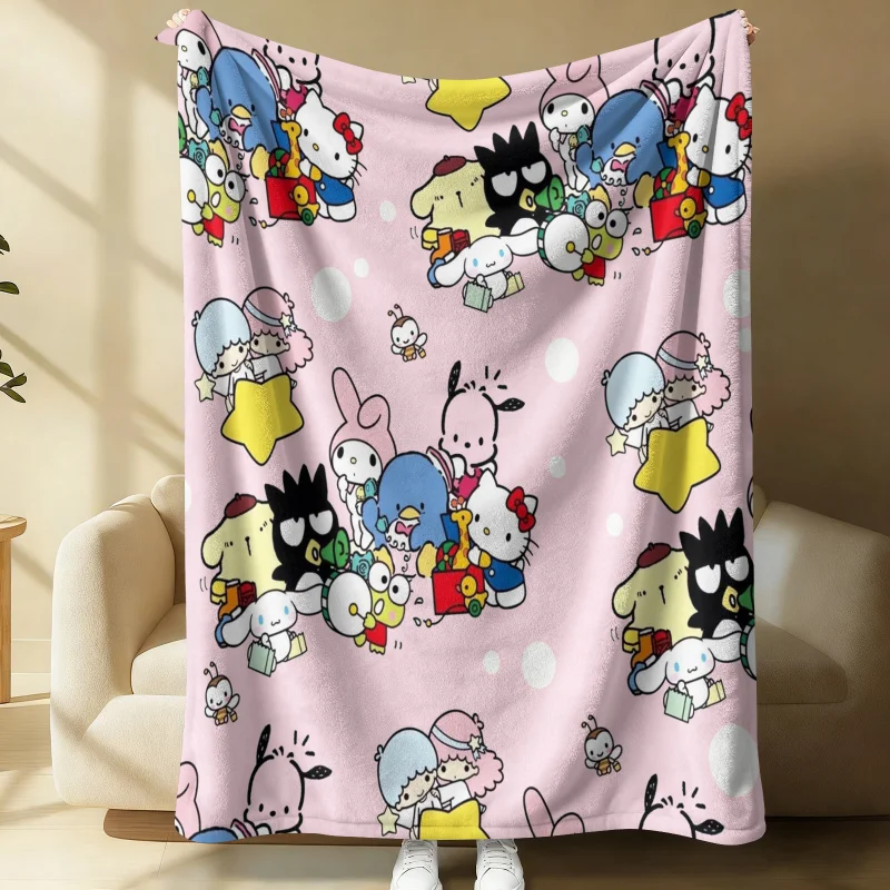 Sanrio All Stars Flannel Blanket Soft Warm Throw Kawaii Hello Kitty Couch Bed Cover Lightweight Summer Nap Blanket Home Decor