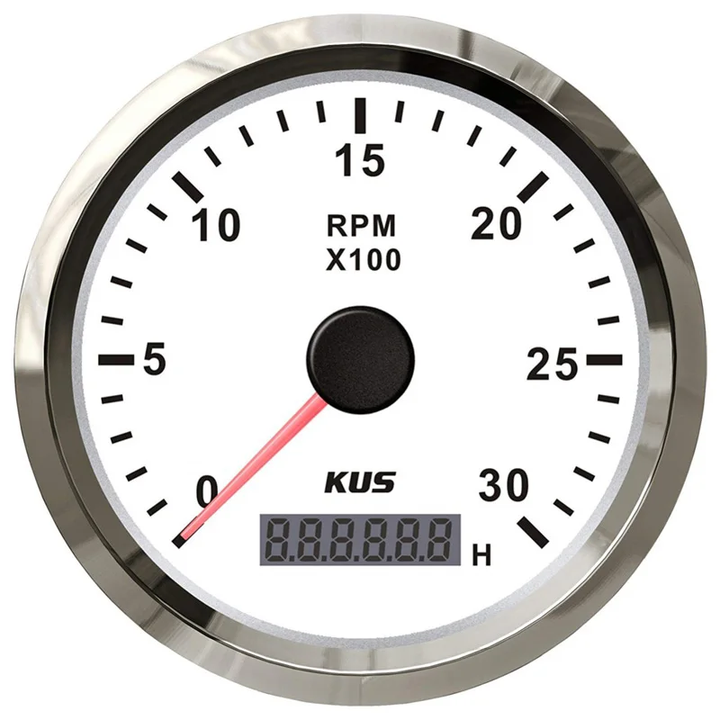 

Kus Gasoline / Diesel Engine 0-3000RPM Tachometers 12/24v 85mm White Rev Counters Hourmeter for Yacht Boat Auto Truck Universal