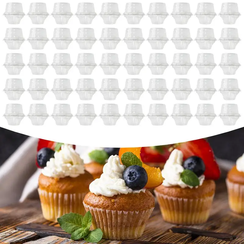 

50Pcs Cupcake Packaging Box Clear Dessert Container Reusable Stackable Dessert Case With Dome Lid Muffins Storage For Parties