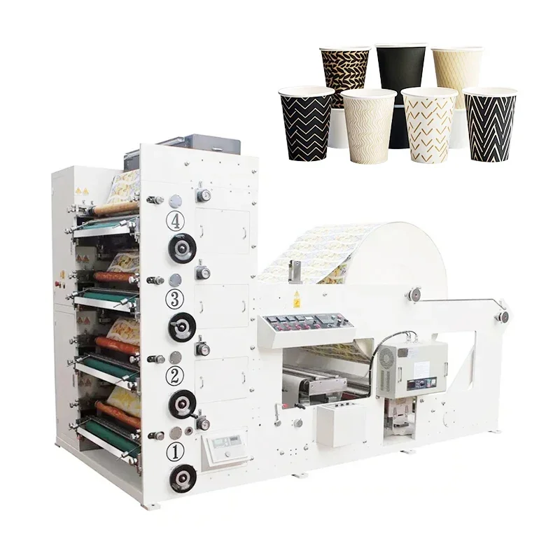 Time-Saving Simply Operating 4 Color Paper Cup Flexo Printing Machine for Ice-Cream/Coffee Paper Cup