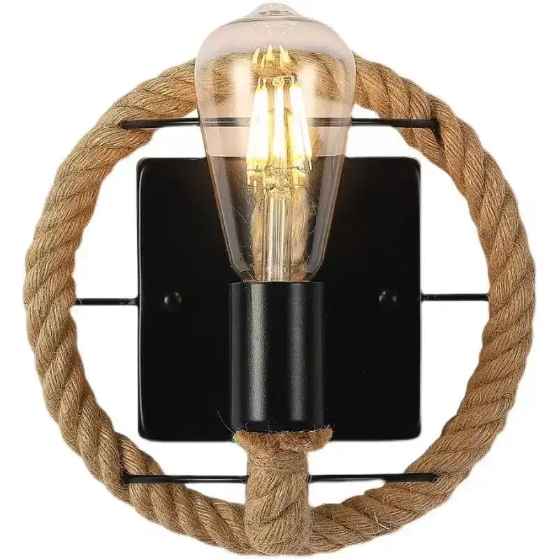 

Vintage American Hemp Rope Wall Lamp Industrial Style Creative Wrought Iron Wall Lamp Country Restaurant Bar Aisle Wall Light