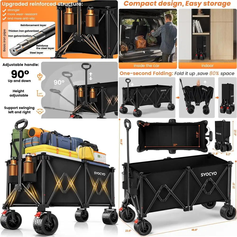 

All-Terrain Folding Beach Wagon with 570LB Capacity, Heavy Duty Utility Cart for Camping, Gardening, Sports, and Grocery Shoppin