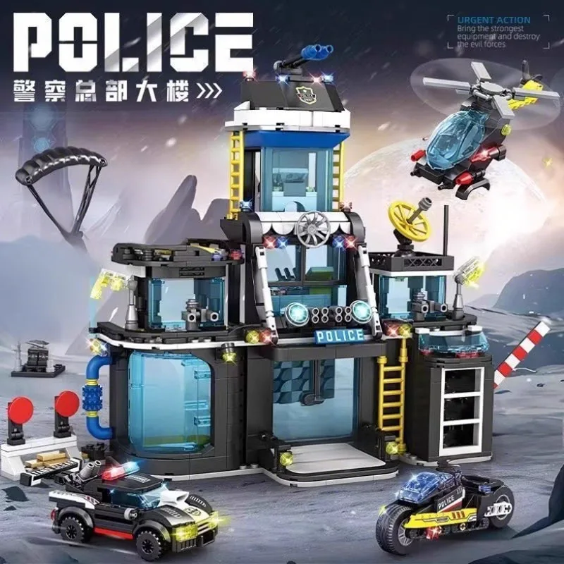

Building Blocks Police Headquarters Station Model Motorcycle Patrol Car DIY Construction Toys for Kids Christmas Birthday Gift