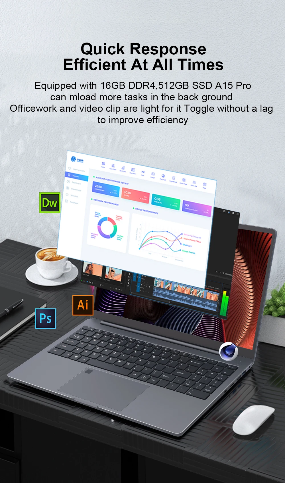Ninkear A15 15.6 Inch FHD IPS Notebook 16GB DDR4 512GB SSD AMD Ryzen 5 5500U Laptop for Office Study WiFi 6 Backlit Keyboard Fingerprint Reader 55.4Wh Battery 65W USB-C PD Charging HDMI Portable Computer for Home and Travel